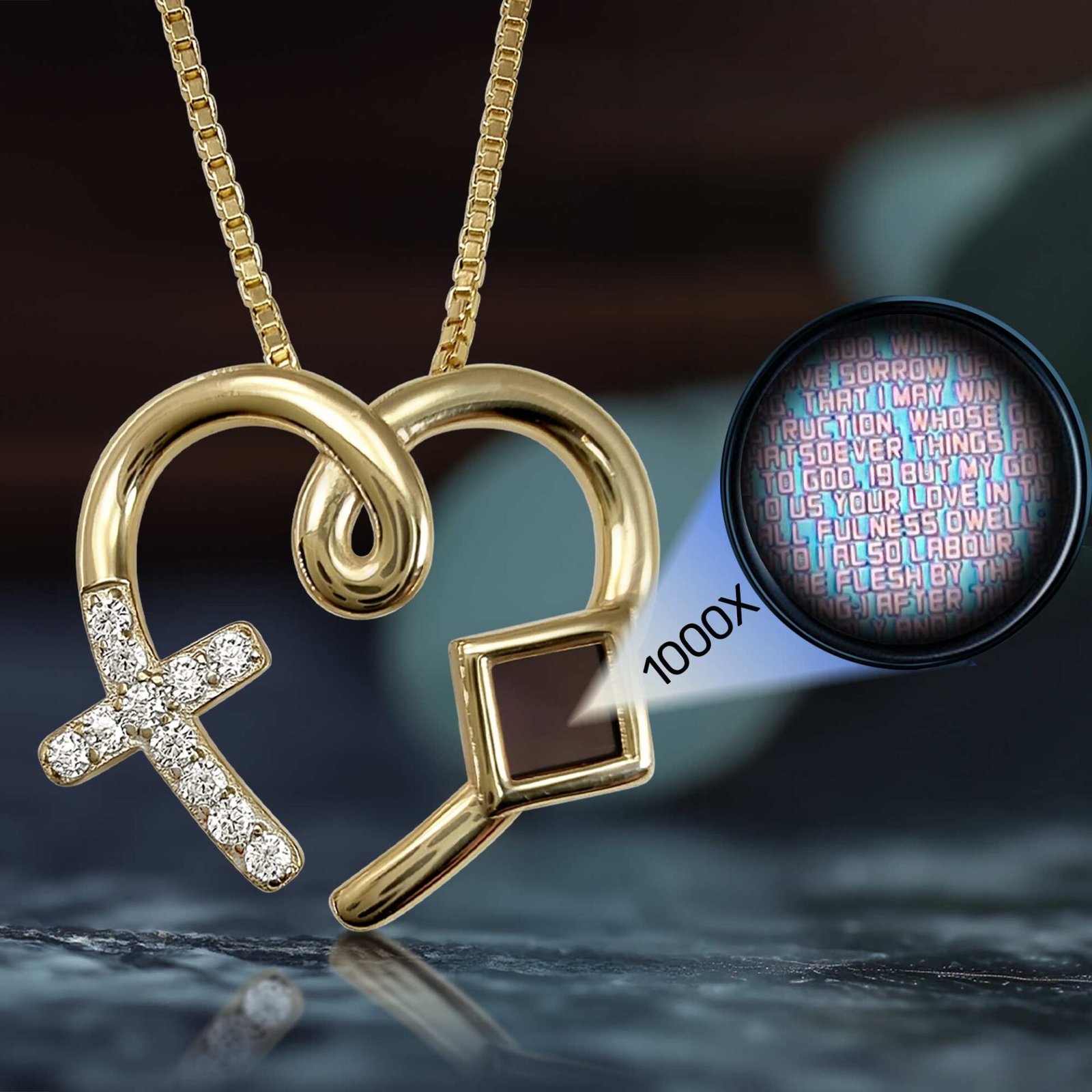 Women's Gold Jewelry Square Pendant With Bible Inside by My Nano Jewelry